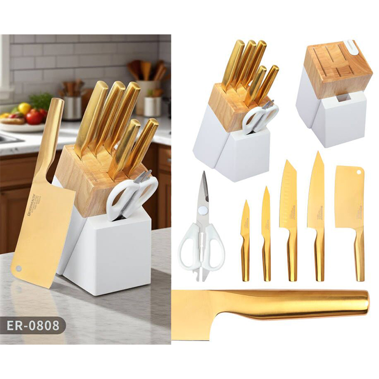 Gold Oxide Coating Kitchen Knife Set With hollow Handle - ER-0808