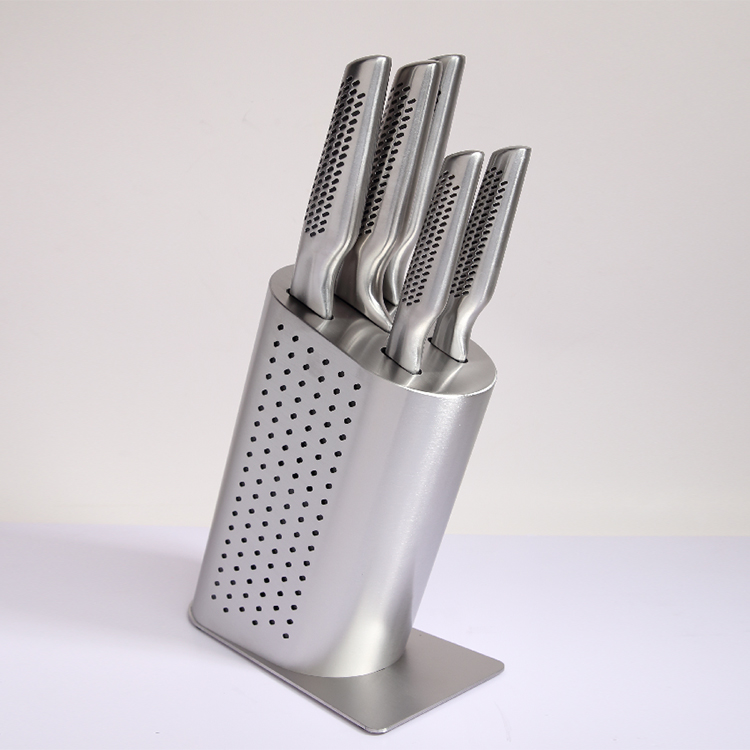 5 Pcs Hollow Handle Stainless Steel Knife Set with Stainless Steel Block- ER-0802(S021-1)