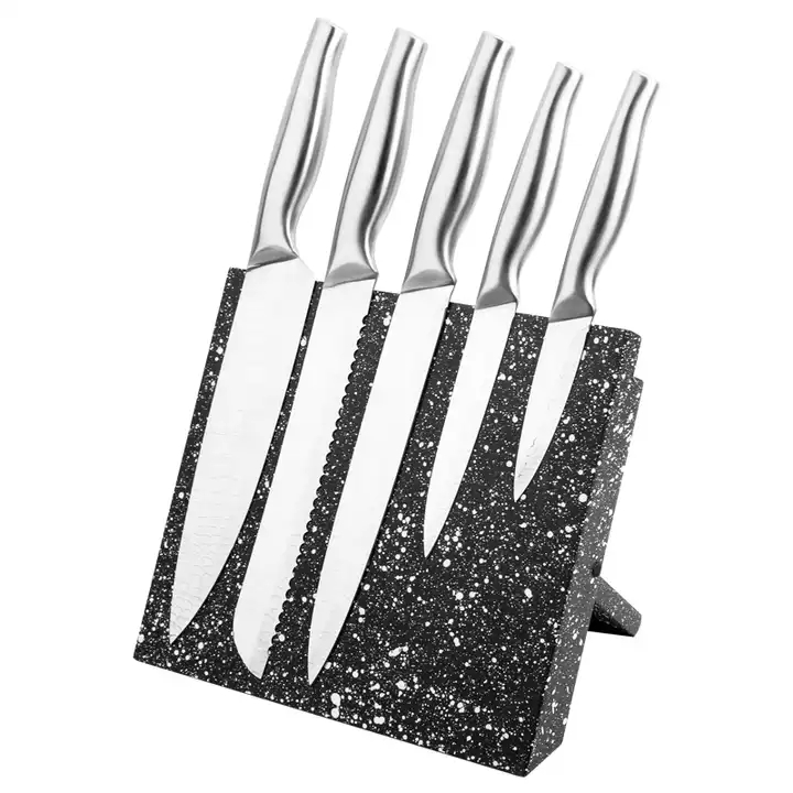 6 Pcs Hollow Handle Stainless Steel Kitchen Knife Set With Knife Block - S002