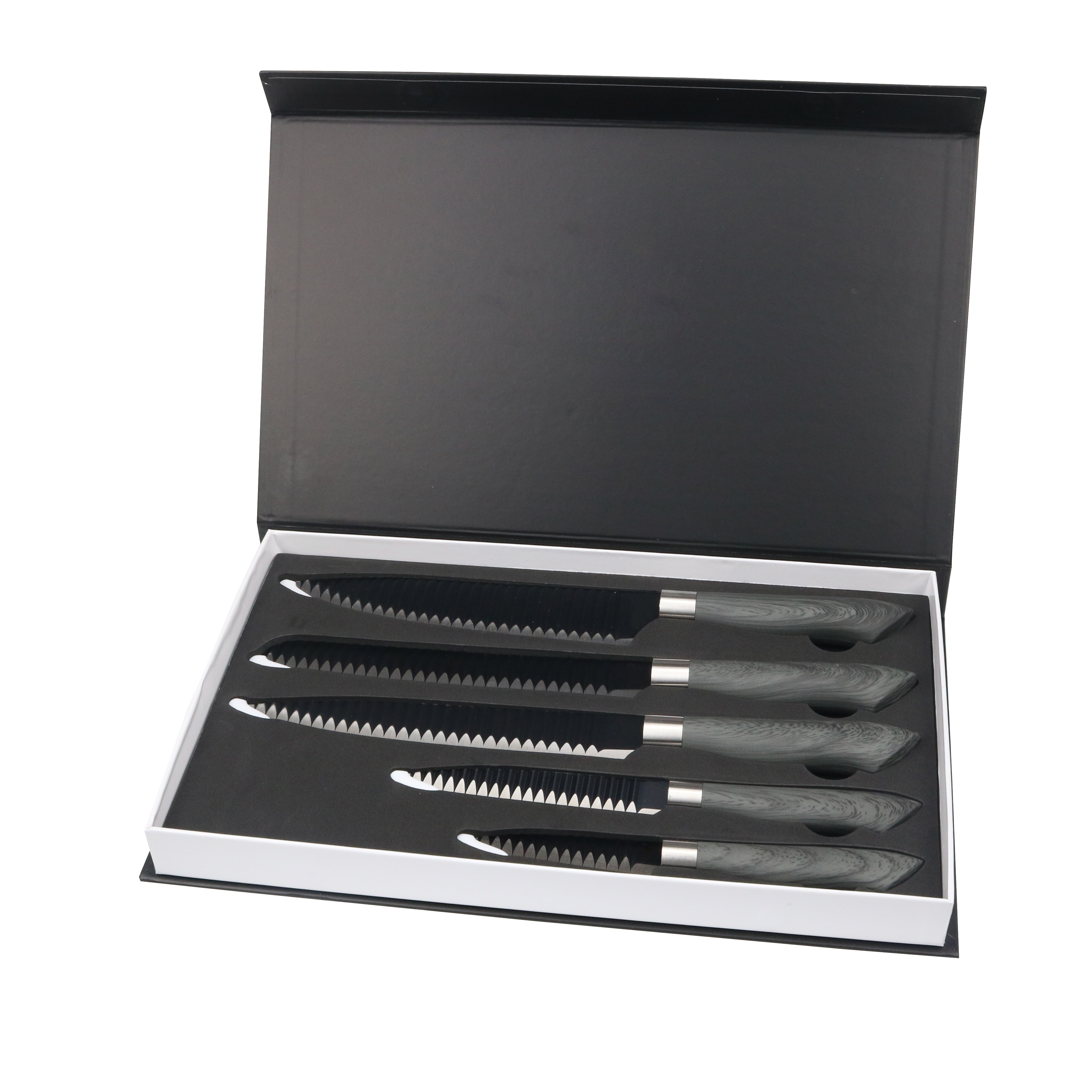 5 Pcs Stainless Steel Kitchen Cooking Knife Set With Wood Grain PP+TPR Coating Handle - P005A