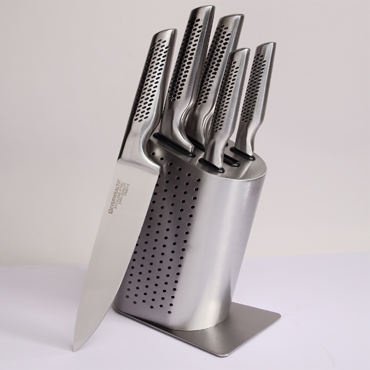 5 Pcs Hollow Handle Stainless Steel Knife Set with stainless steel Block- S021