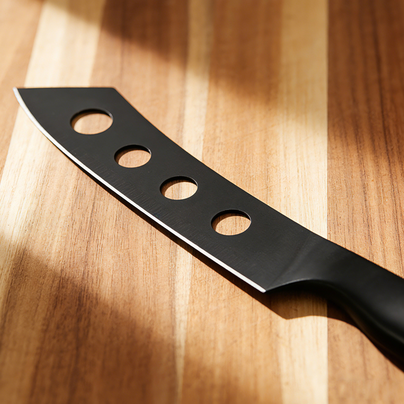 2 Pcs Hollow Handle Black oxidation cheese Knife Set with acacia cutting board