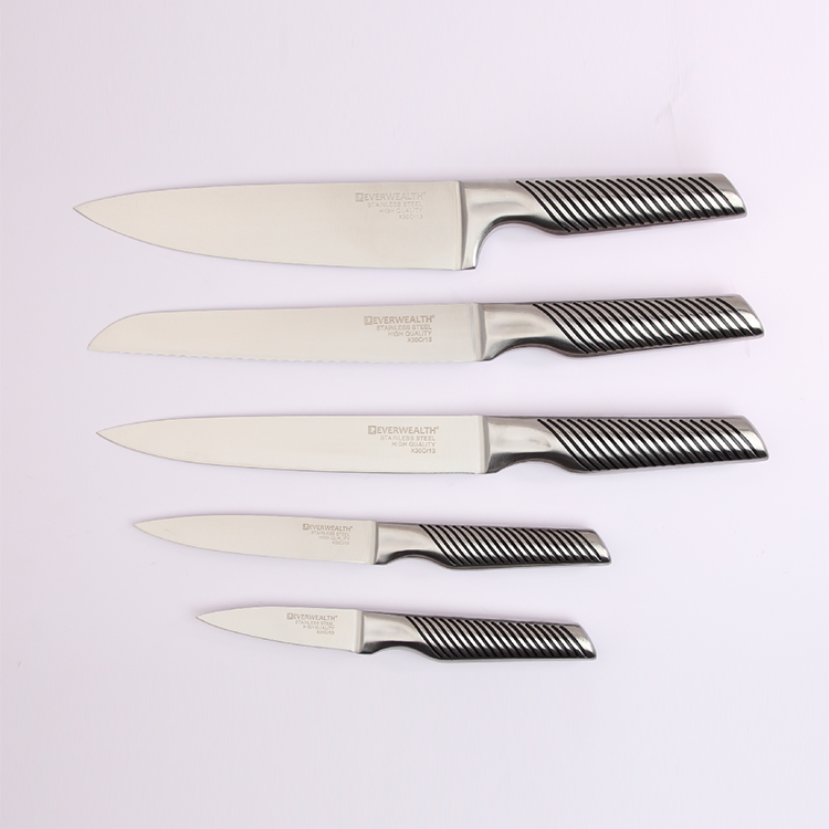 5 Pcs Hollow Handle Stainless Steel Knife Set with Stainless Steel Block- ER-0805(S021A)