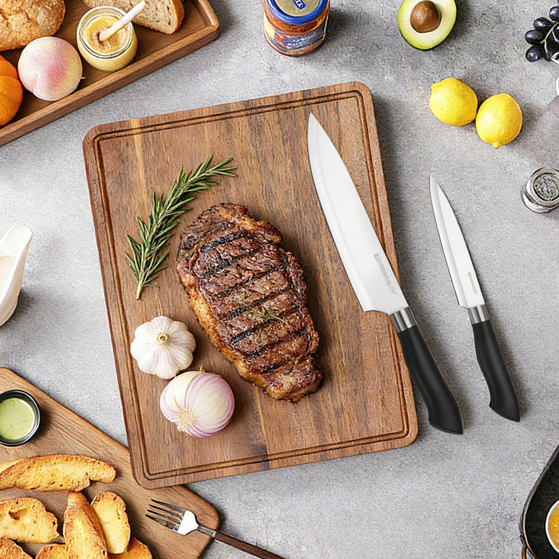 8pcs kitchen Knife Set with acacia cutting board and silicone utensils