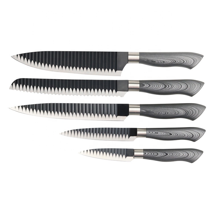 5 Pcs Stainless Steel Wood Grain Coating Handle Knife Set - SP00A-P2