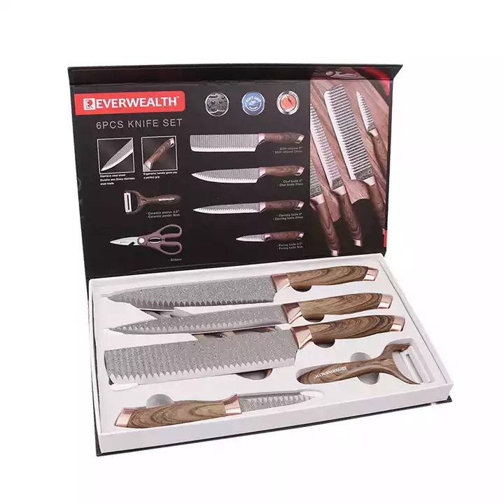 6 Pcs Wood Handle Kitchen Knives Set In Gift Box - ER-0518