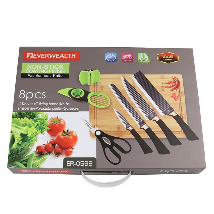 Gift Box Scissor Avocado Peeler And PP Handle Kitchen Knife Set With Bamboo Cutting Board - ER3506