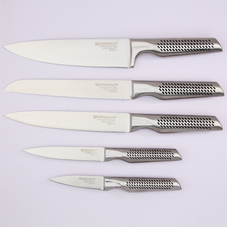 5 Pcs Hollow Handle Stainless Steel Knife Set with Stainless Steel Block- ER-0802(S021-1)