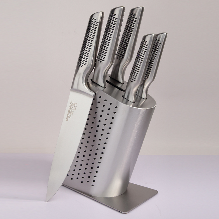 5 Pcs Hollow Handle Stainless Steel Knife Set with Stainless Steel Block- ER-0802(S021-1)