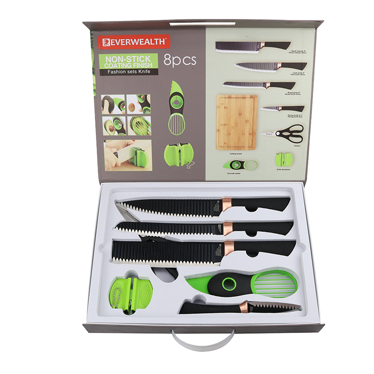 Gift Box Scissor Avocado Peeler And PP Handle Kitchen Knife Set With Bamboo Cutting Board - ER3506