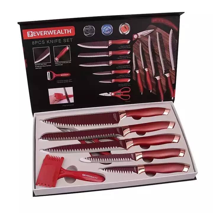 8 Pcs Red Kitchen Knife Set With Gift Box - ER-0538B