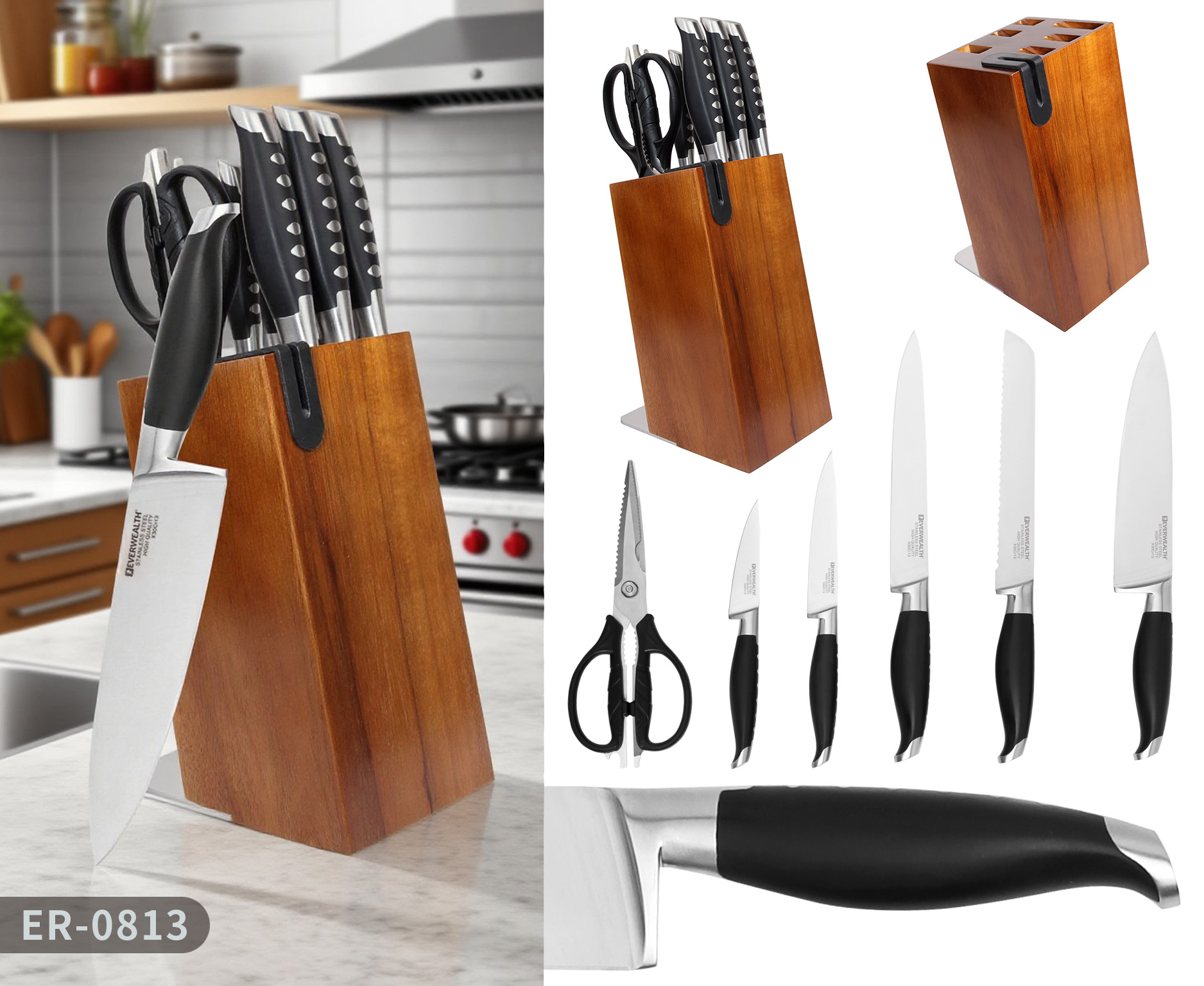 6Pcs Knife Set High Quality Stainless steel Blade With Knife Block - ER0813