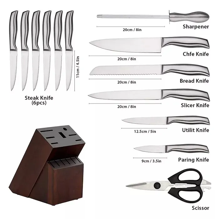 14 Pcs Stainless Steel Kitchen Knives With Block - P013