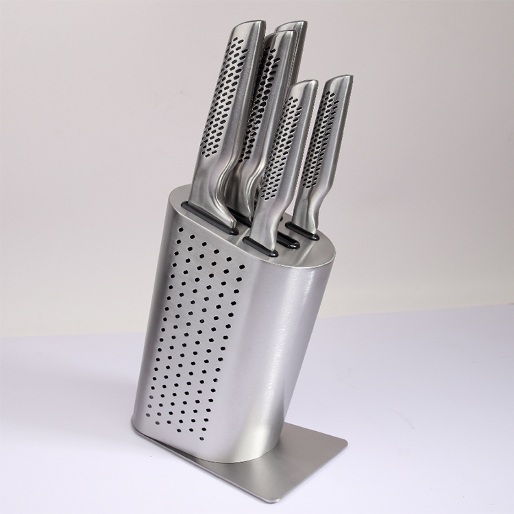 5 Pcs Hollow Handle Stainless Steel Knife Set with stainless steel Block- S021
