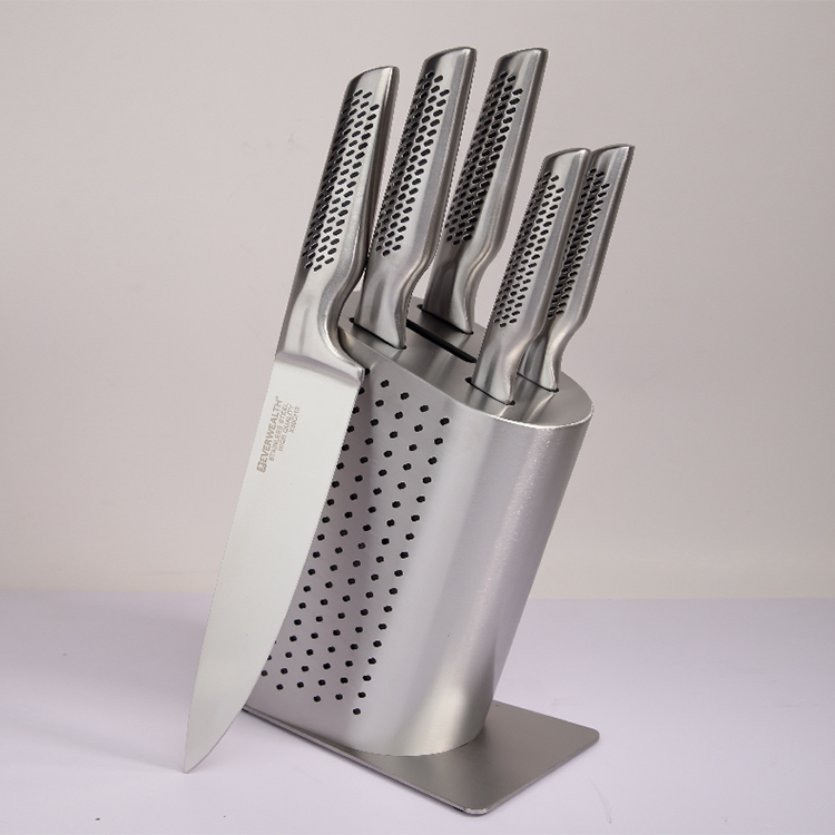 5 Pcs Hollow Handle Stainless Steel Knife Set with Stainless Steel Block- ER-0805(S021A)