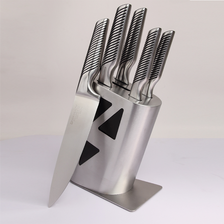 5 Pcs Hollow Handle Stainless Steel Knife Set with Stainless Steel Block- ER-0805(S021A)