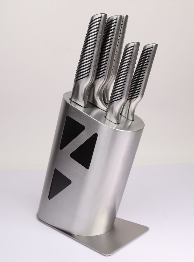 5 Pcs Hollow Handle Stainless Steel Knife Set with Stainless Steel Block- S021A