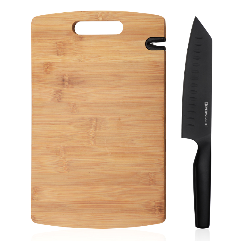 2 Pcs Black oxidation kitchen Knife Set with cutting board and build in sharpner