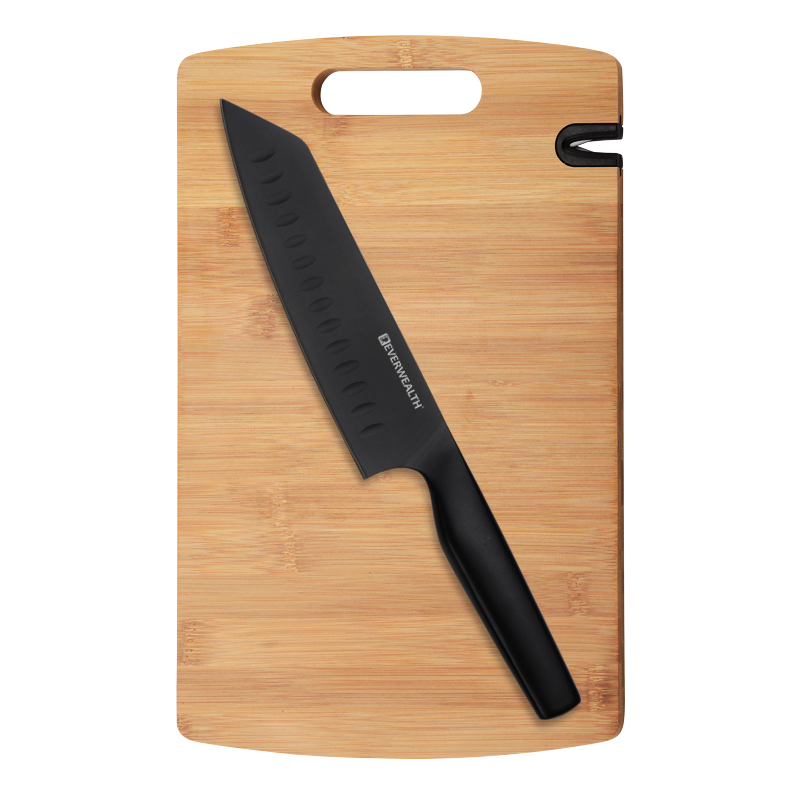 2 Pcs Black oxidation kitchen Knife Set with cutting board and build in sharpner