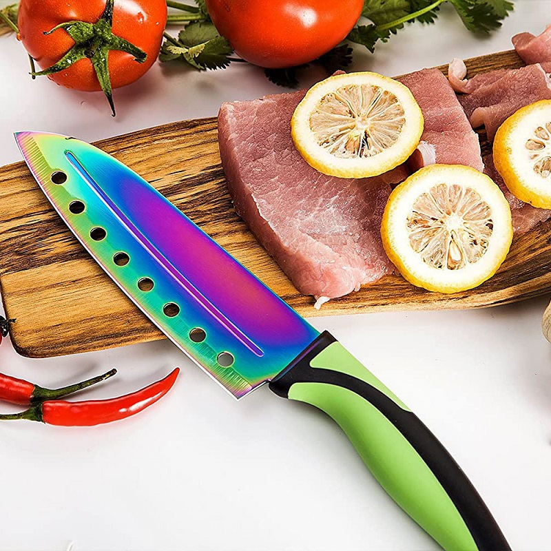 5 PCS Titanium Color Pakka Wood Handle Kitchen Knives Set With Magnetic Rack - P032-3