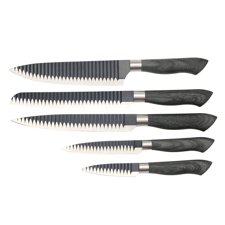 5 Pcs Stainless Steel Wood Grain Coating Handle Knife Set - SP00A-P2