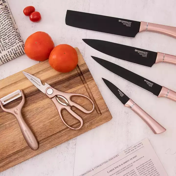 7 Pcs Stainless Steel Black Blade Knife Set With Cutting Board - ER-0628A