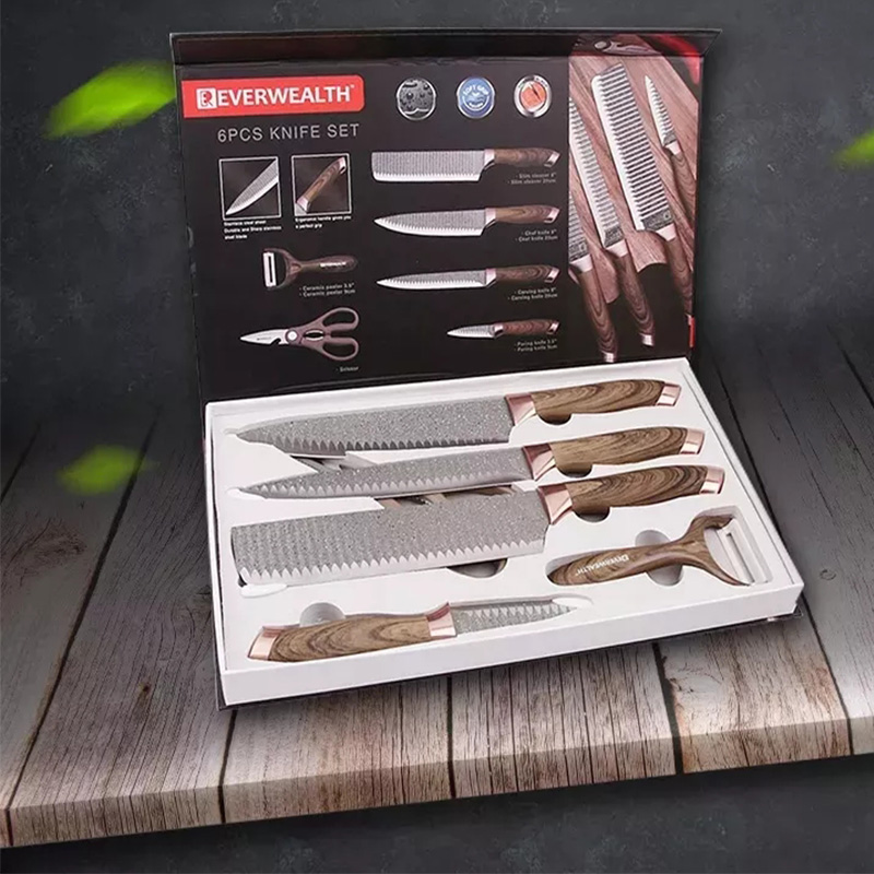 6 Pcs Wood Handle Kitchen Knives Set In Gift Box - ER-0518